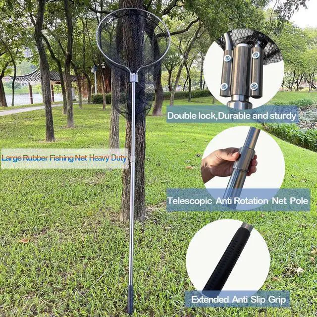 Alt view image 5 of 6 - Heavy Duty Fishing Landing Net, Extendable Aluminum Telescoping Pole (70-102 in) 37in Deep Net for Saltwater Fishing