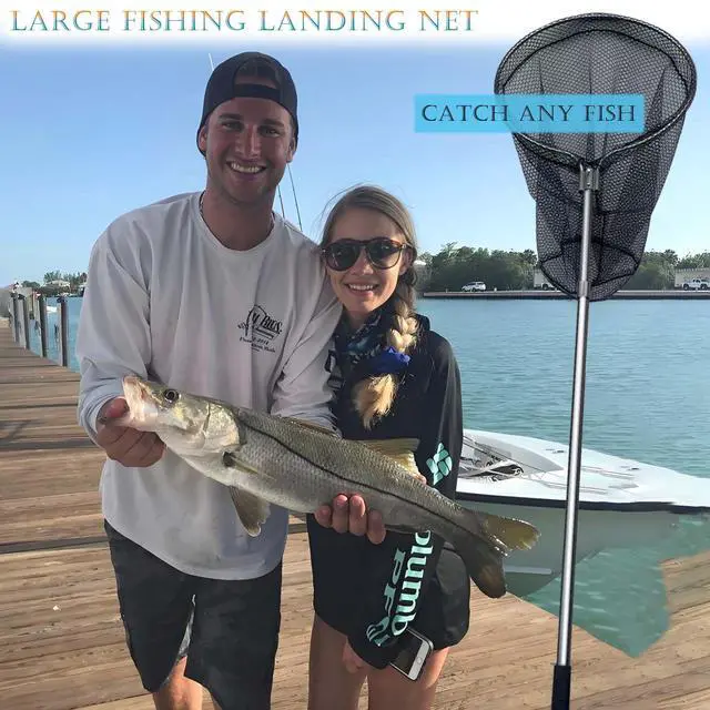 Alt view image 6 of 6 - Heavy Duty Fishing Landing Net, Extendable Aluminum Telescoping Pole (70-102 in) 37in Deep Net for Saltwater Fishing