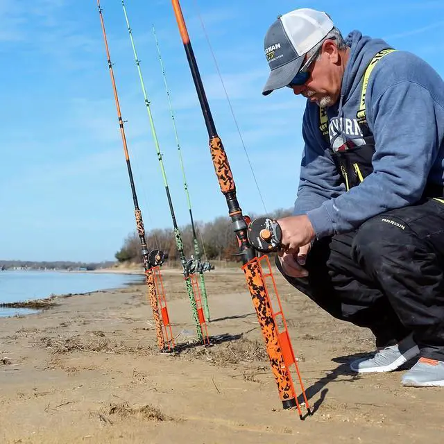 Alt view image 6 of 6 - 2 Set Blaze Bank Fishing Rod Holders Heavy Duty Steel Rod Stands for Shore Fishing