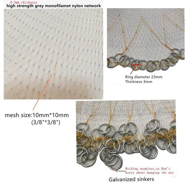 Alt view image 7 of 7 - Korea Saltwater Fishing Cast Net for Bait Trap Fish 6ft/10ft Radius Casting Nets with Heavy Chain Zinc Sinker Weights, 3/8inch Mesh Size
