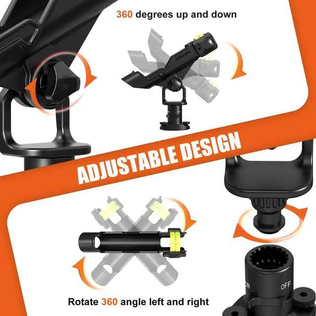 Alt view image 3 of 7 - Kayak Fishing Rod Holder, 1Pack / 2Pack | Track Mount / Deck Mount, 360 Degree Adjustable, For Fishing Boat, Fishing Pole Holder