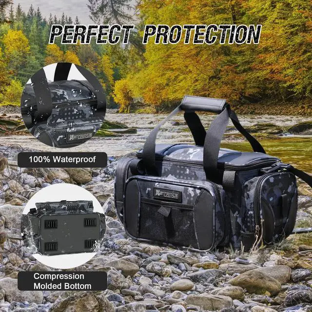 Alt view image 4 of 7 - Fishing Bag - Waterproof Storage with 4 3600 Tackle Box, Saltwater & Freshwater Shoulder Bag for Camping, Hunting, Hiking, Travel