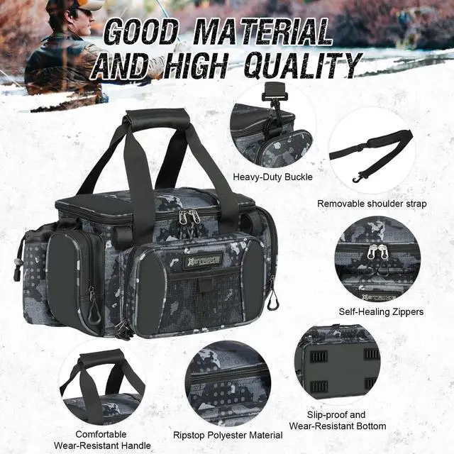 Alt view image 3 of 7 - Fishing Bag - Waterproof Storage with 4 3600 Tackle Box, Saltwater & Freshwater Shoulder Bag for Camping, Hunting, Hiking, Travel