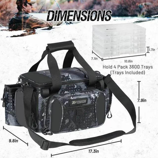 Alt view image 5 of 7 - Fishing Bag - Waterproof Storage with 4 3600 Tackle Box, Saltwater & Freshwater Shoulder Bag for Camping, Hunting, Hiking, Travel
