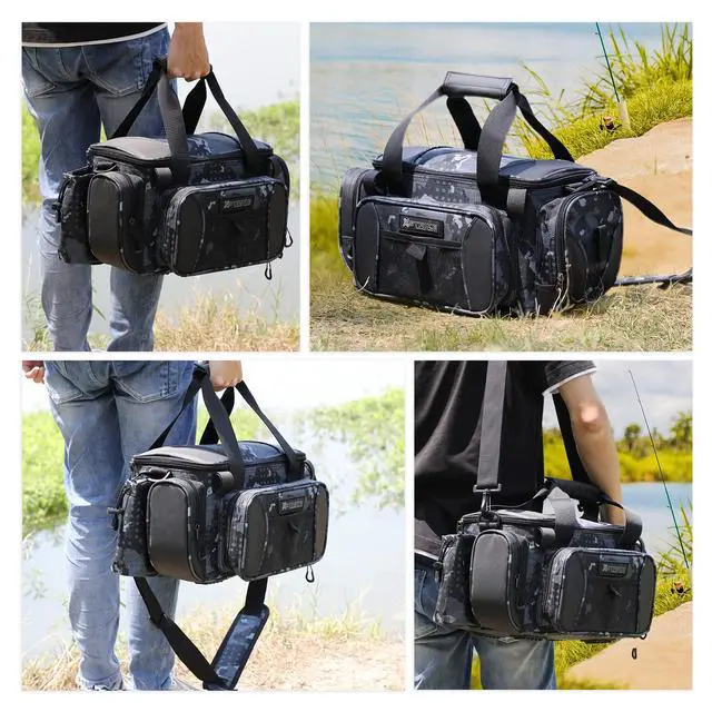 Alt view image 6 of 7 - Fishing Bag - Waterproof Storage with 4 3600 Tackle Box, Saltwater & Freshwater Shoulder Bag for Camping, Hunting, Hiking, Travel