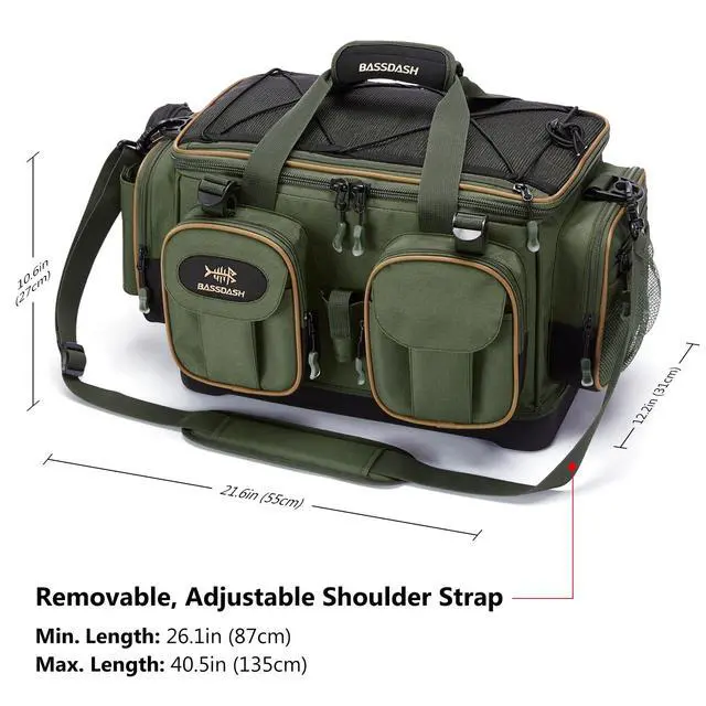 Alt view image 3 of 6 - Fishing Tackle Shoulder Bag Water Resistant Lightweight Gear Storage Pack with Hard Molded Bottom Rain Cover