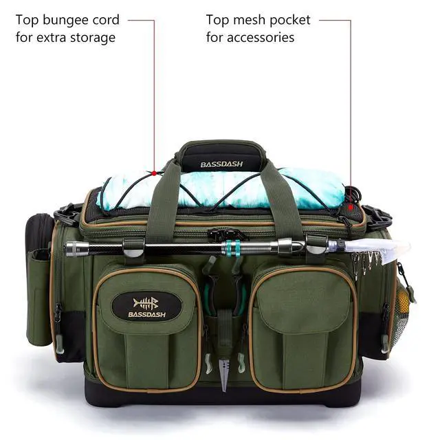 Alt view image 4 of 6 - Fishing Tackle Shoulder Bag Water Resistant Lightweight Gear Storage Pack with Hard Molded Bottom Rain Cover