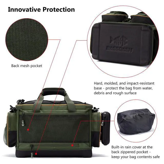Alt view image 5 of 6 - Fishing Tackle Shoulder Bag Water Resistant Lightweight Gear Storage Pack with Hard Molded Bottom Rain Cover
