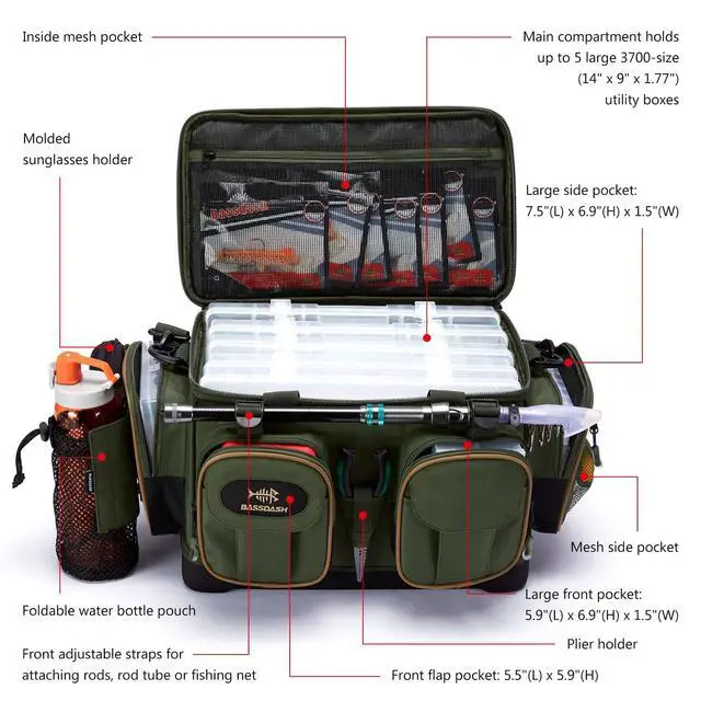 Alt view image 2 of 6 - Fishing Tackle Shoulder Bag Water Resistant Lightweight Gear Storage Pack with Hard Molded Bottom Rain Cover