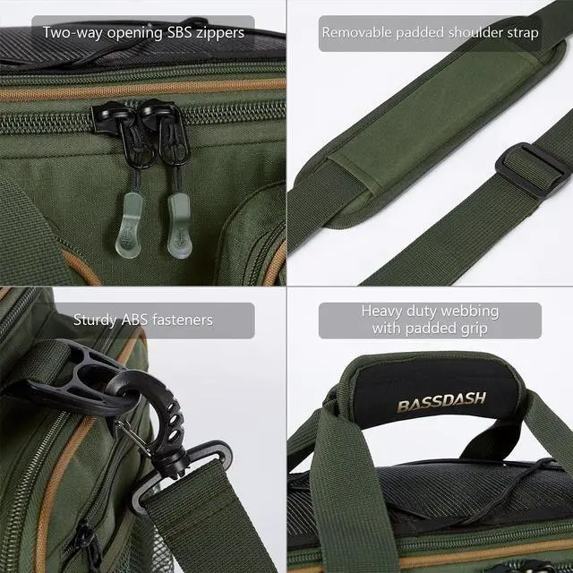 Alt view image 6 of 6 - Fishing Tackle Shoulder Bag Water Resistant Lightweight Gear Storage Pack with Hard Molded Bottom Rain Cover