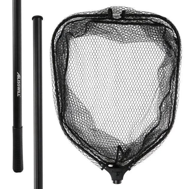 Alt view image 2 of 7 - Large Fishing Net with Handle Collapsible Fish Landing with Extendable Handle Knotless Nylon Fishing Safe Fish Net Durable Telescopic Dip Foldable