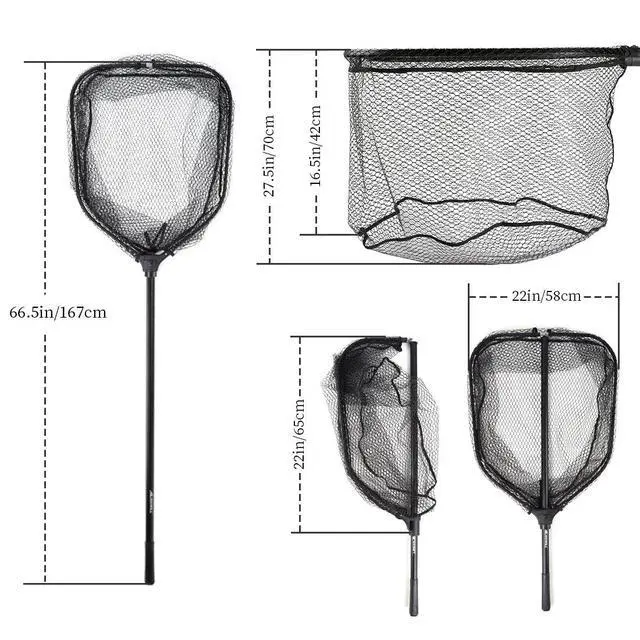 Alt view image 3 of 7 - Large Fishing Net with Handle Collapsible Fish Landing with Extendable Handle Knotless Nylon Fishing Safe Fish Net Durable Telescopic Dip Foldable