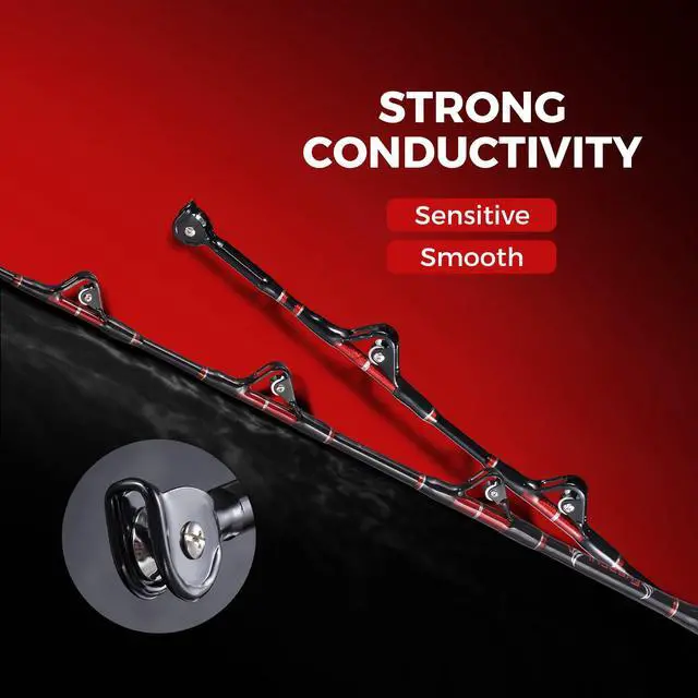 Alt view image 3 of 7 - Trolling Rod Saltwater Offshore Heavy Roller Rod Bent Butt Trolling Rod Big Game Conventional Boat Fishing Pole Heavy Duty Fishing Rod 5'6''/6'