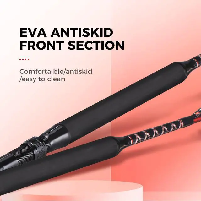 Alt view image 5 of 7 - Trolling Rod Saltwater Offshore Heavy Roller Rod Bent Butt Trolling Rod Big Game Conventional Boat Fishing Pole Heavy Duty Fishing Rod 5'6''/6'