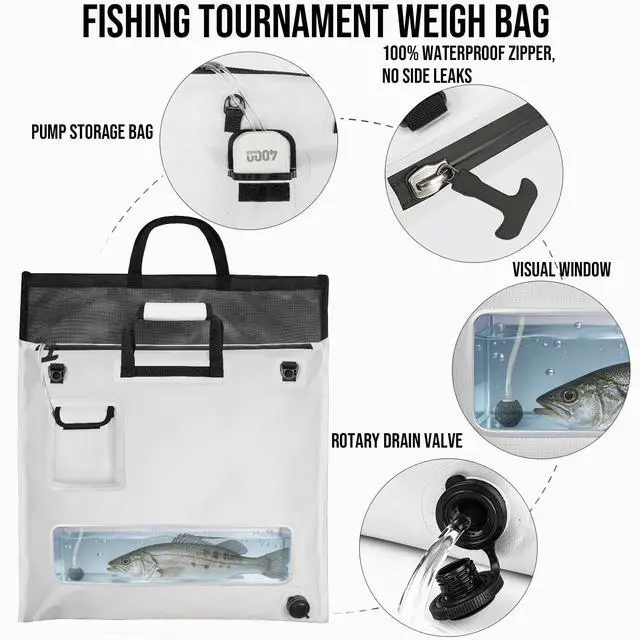 Alt view image 2 of 7 - Fish Tournament Weigh in Bag for Bass Fishing with Leakproof Zipper | Heavy Duty Live Fish Bags for Caught Fish with Waterproof Zipper and Mesh Liner,Puncture Resistant