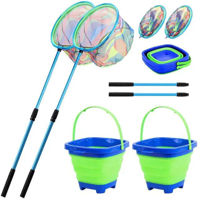 Main image of Kids Fishing Net, 2 Pack Telescopic Landing Nets with Aluminum Pole Handle, Collapsible Bucket Sand Pail, Butterfly Net, Fishing Net for Youth, Outdoor Playing
