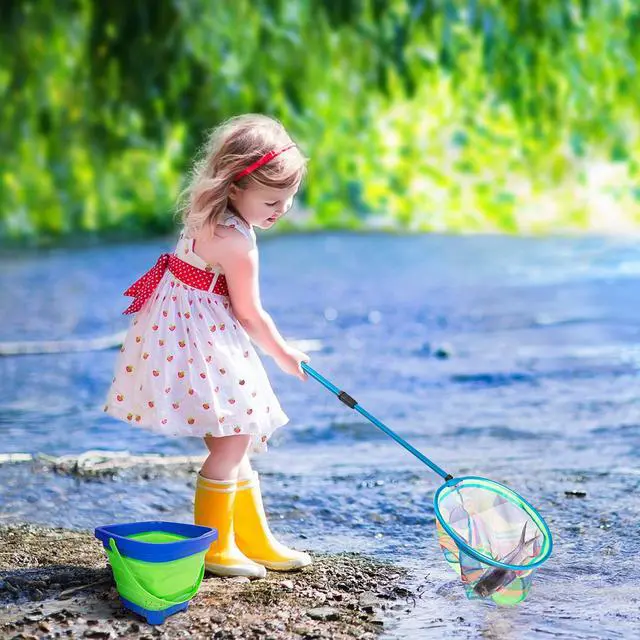 Alt view image 2 of 7 - Kids Fishing Net, 2 Pack Telescopic Landing Nets with Aluminum Pole Handle, Collapsible Bucket Sand Pail, Butterfly Net, Fishing Net for Youth, Outdoor Playing