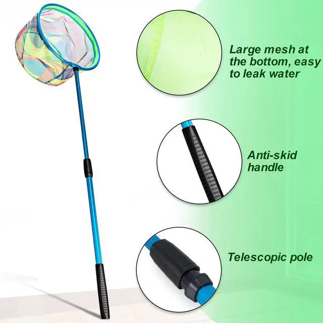 Alt view image 4 of 7 - Kids Fishing Net, 2 Pack Telescopic Landing Nets with Aluminum Pole Handle, Collapsible Bucket Sand Pail, Butterfly Net, Fishing Net for Youth, Outdoor Playing
