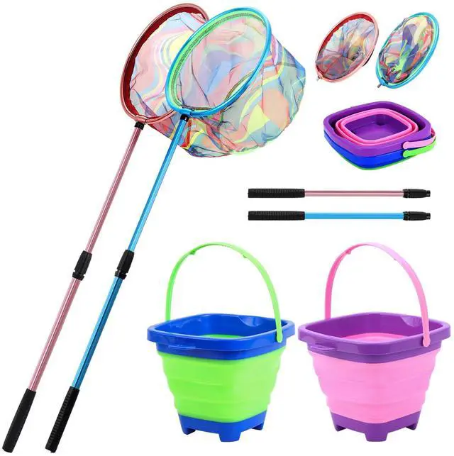 Main image of Kids Fishing Net, 2 Pack Telescopic Landing Nets with Aluminum Pole Handle, Collapsible Bucket Sand Pail, Butterfly Net, Fishing Net for Youth, Outdoor Playing