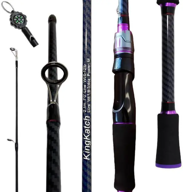 Main image of 24-Ton Carbon & Fiberglass Spinning/Casting Rod, Lightweight 2-Piece Sensitive Fishing Rod with Ceramic Guides & Split-Grip Handle for Bass, Trout, Pike