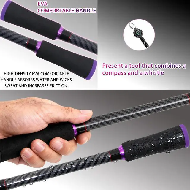 Alt view image 6 of 7 - 24-Ton Carbon & Fiberglass Spinning/Casting Rod, Lightweight 2-Piece Sensitive Fishing Rod with Ceramic Guides & Split-Grip Handle for Bass, Trout, Pike