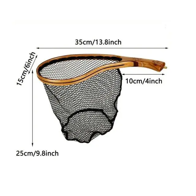 Alt view image 3 of 5 - Aventik Fly Fishing Landing Net for Trout Soft Rubber Ghost Mesh Catch and Release Wooden Frame Lightweight and Tangle-Free