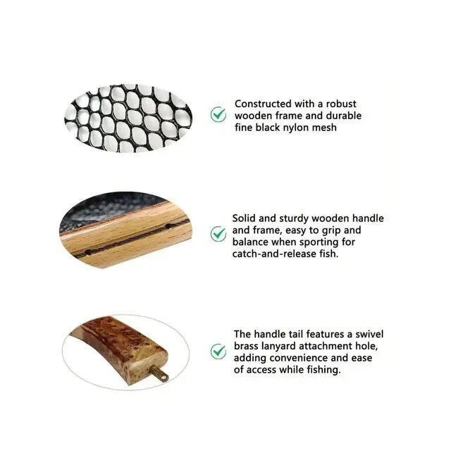 Alt view image 4 of 5 - Aventik Fly Fishing Landing Net for Trout Soft Rubber Ghost Mesh Catch and Release Wooden Frame Lightweight and Tangle-Free