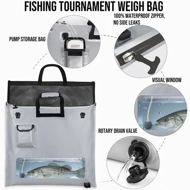 Alt view image 2 of 7 - Fish Tournament Weigh in Bag for Bass Fishing with Leakproof Zipper | Heavy Duty Live Fish Bags for Caught Fish with Waterproof Zipper and Mesh Liner,Puncture Resistant