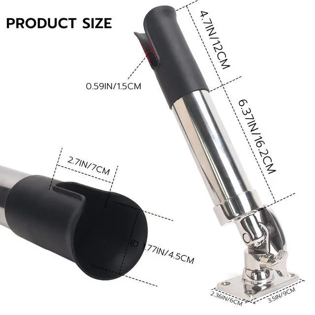 Alt view image 2 of 7 - 2-Pack Stainless Steel Fishing Rod Holder | 360° Rotating Deck Mount | 1.8" Rod Compatibility | Trolling Rod Holder for Boats, Yachts & Kayaks