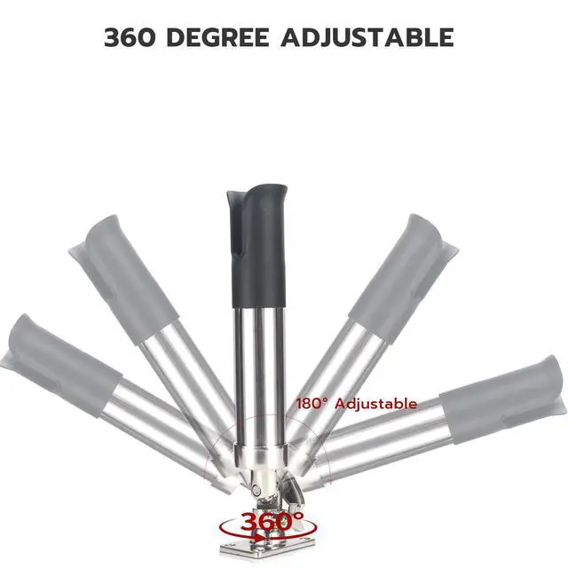 Alt view image 3 of 7 - 2-Pack Stainless Steel Fishing Rod Holder | 360° Rotating Deck Mount | 1.8" Rod Compatibility | Trolling Rod Holder for Boats, Yachts & Kayaks