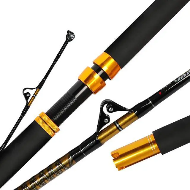 Alt view image 2 of 7 - 1-Piece/2-Piece Saltwater Offshore Heavy Trolling Rod Big Game Roller Rod Conventional Boat Fishing Pole (5 Feet 6 Inch, 30-50 lb/50-80 lb/80-120 lb)