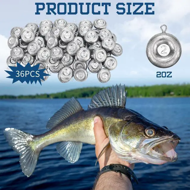 Alt view image 2 of 7 - 36 Pieces Fishing Disc Sinkers Weights Disc Sinker Fishing Sinkers Weights for Saltwater Catfishing Trolling Surf Tackle