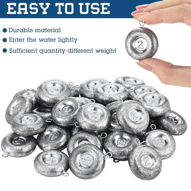 Alt view image 7 of 7 - 36 Pieces Fishing Disc Sinkers Weights Disc Sinker Fishing Sinkers Weights for Saltwater Catfishing Trolling Surf Tackle