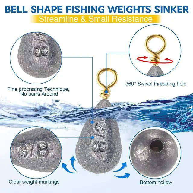 Alt view image 3 of 7 - Bass Casting Swivel Bell Sinkers Fishing Weights Drop Shaped Fishing Sinkers Catfish Weights for Ocean Saltwater Surf Bass Casting Gear Tackle