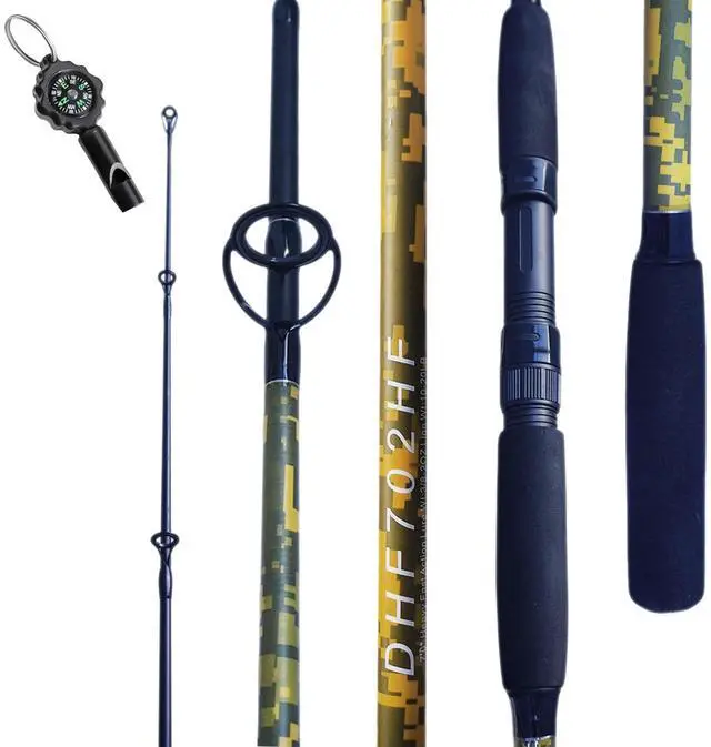 Main image of 7'0" White & Green Spinning Fishing Rod, Carbon Graphite Boat & Inshore Rod, Solid Yellow Tip for Sensitive Action, Durable Medium-Heavy Spinning & Casting Pole,Catfish, Lake & River Fishing