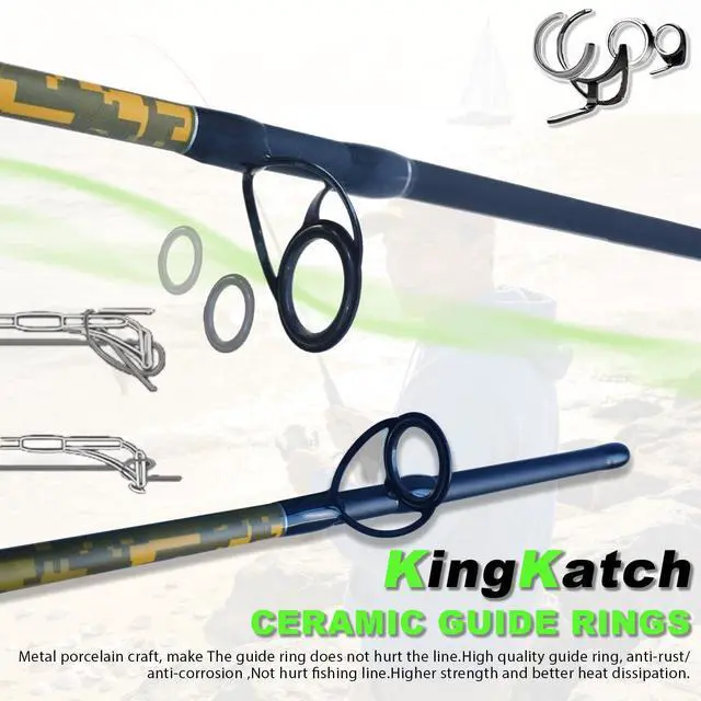 Alt view image 2 of 7 - 7'0" White & Green Spinning Fishing Rod, Carbon Graphite Boat & Inshore Rod, Solid Yellow Tip for Sensitive Action, Durable Medium-Heavy Spinning & Casting Pole,Catfish, Lake & River Fishing