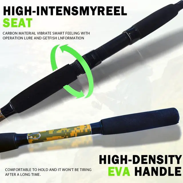 Alt view image 4 of 7 - 7'0" White & Green Spinning Fishing Rod, Carbon Graphite Boat & Inshore Rod, Solid Yellow Tip for Sensitive Action, Durable Medium-Heavy Spinning & Casting Pole,Catfish, Lake & River Fishing