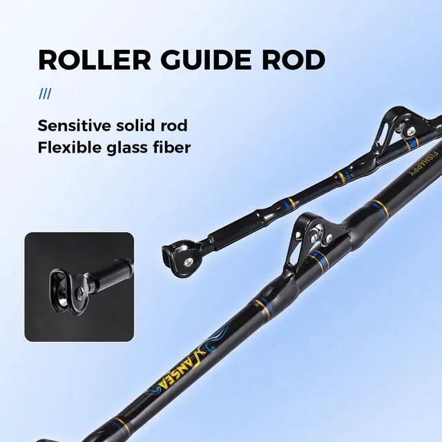 Alt view image 4 of 7 - Trolling Rod Saltwater Offshore Heavy Roller Rod Bent Butt Trolling Rod Big Game Conventional Boat Fishing Pole Heavy Duty Fishing Rod 5'1''/ 6'