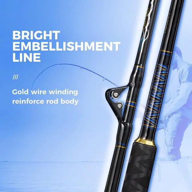 Alt view image 6 of 7 - Trolling Rod Saltwater Offshore Heavy Roller Rod Bent Butt Trolling Rod Big Game Conventional Boat Fishing Pole Heavy Duty Fishing Rod 5'1''/ 6'