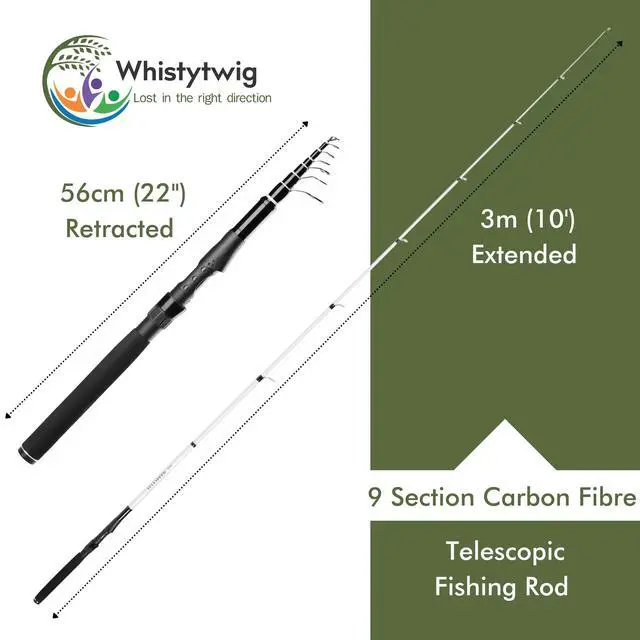 Alt view image 2 of 7 - Whistytwig Carbon Fiber Telescopic Fishing Rod - Portable Collapsible Design for Travel and Adventure - Versatile Saltwater and Freshwater Fishing Pole