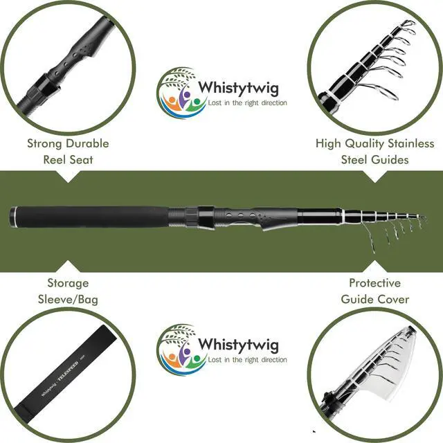 Alt view image 3 of 7 - Whistytwig Carbon Fiber Telescopic Fishing Rod - Portable Collapsible Design for Travel and Adventure - Versatile Saltwater and Freshwater Fishing Pole