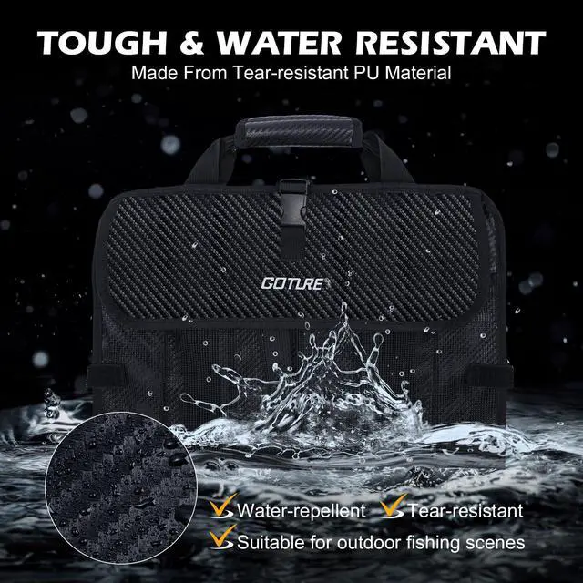 Alt view image 4 of 7 - Fishing Jig Bag,20 Mesh Pockets Portable Water-Resistant 600D PU Fishinig Lure Bag Saltwater Freshwater Suitable For Max 10" Length Vertical Jig Slow Pitch Jigging Bait Storage (16.92"x11.81")
