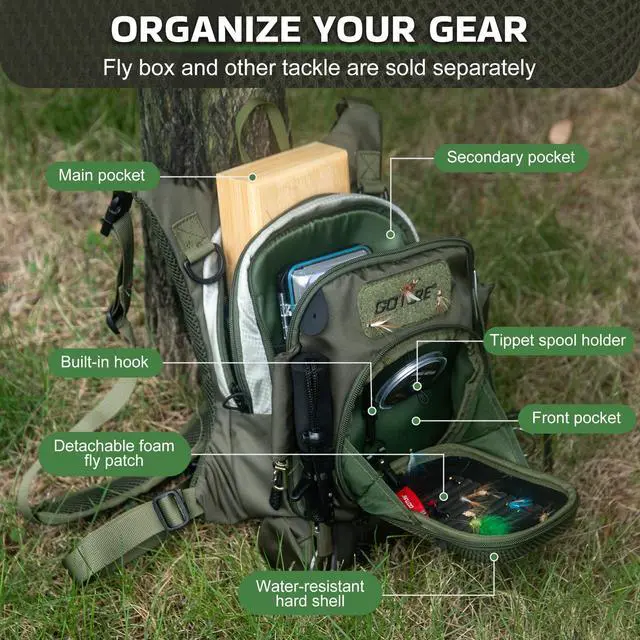 Alt view image 2 of 7 - Fly Fishing Chest Pack, Lightweight Chest Pack Tackle Storage Bag, Fly Fishing Bag with Adjustable Padded Neck Strap and Waist Strap, Hard Shell Front Pocket, Water Bottle Pouch, Gifts for Men