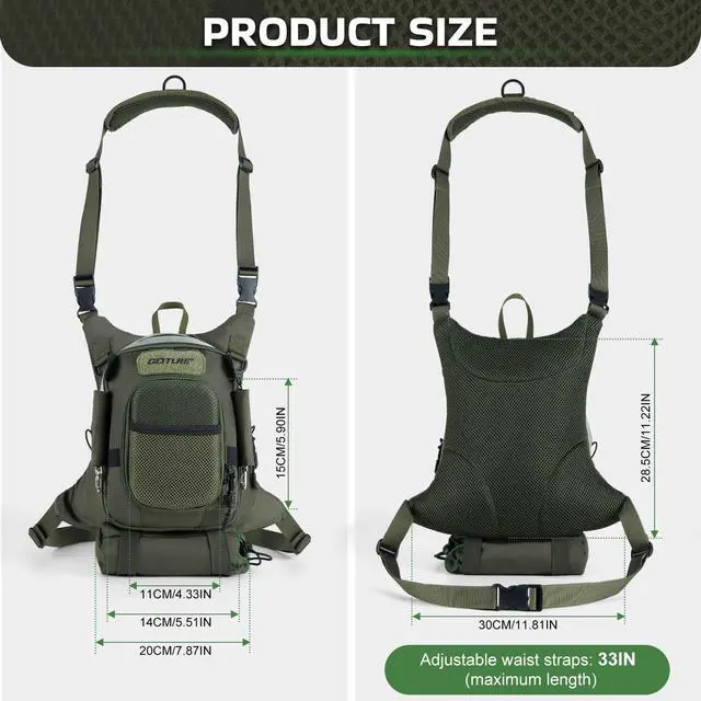 Alt view image 5 of 7 - Fly Fishing Chest Pack, Lightweight Chest Pack Tackle Storage Bag, Fly Fishing Bag with Adjustable Padded Neck Strap and Waist Strap, Hard Shell Front Pocket, Water Bottle Pouch, Gifts for Men