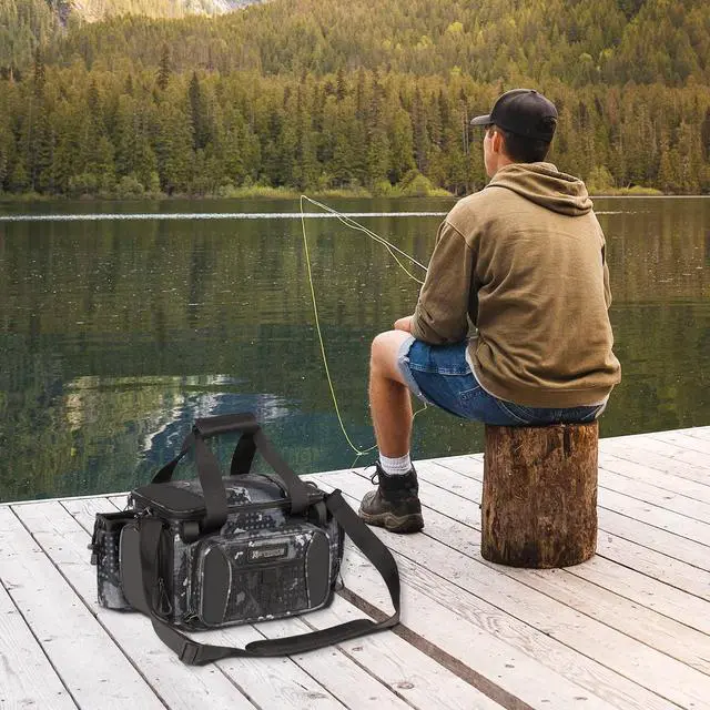 Alt view image 7 of 7 - Fishing Bag - Waterproof Storage with 4 3600 Tackle Box, Saltwater & Freshwater Shoulder Bag for Camping, Hunting, Hiking, Travel
