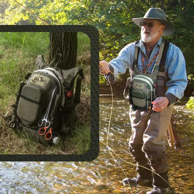 Alt view image 7 of 7 - Fly Fishing Chest Pack, Lightweight Chest Pack Tackle Storage Bag, Fly Fishing Bag with Adjustable Padded Neck Strap and Waist Strap, Hard Shell Front Pocket, Water Bottle Pouch, Gifts for Men