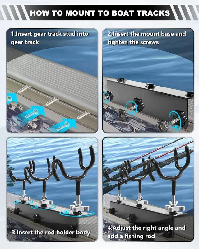 Alt view image 6 of 7 - Boat Track System Rod Holder with Power Lock and Track Adapter - Compatible with Most Kayak Tracks - 360-Degree Adjustable Rotation and ALOCK Rod Secure Rig