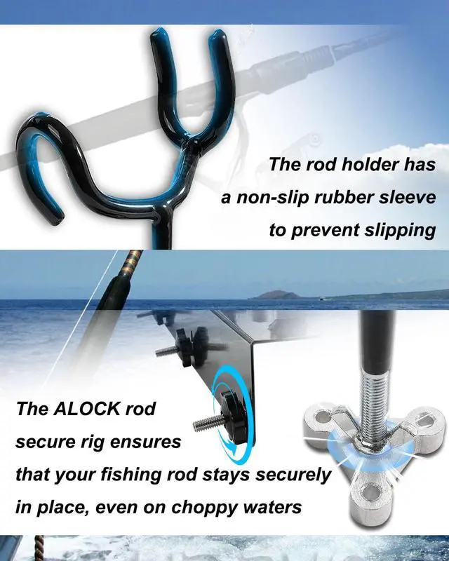 Alt view image 5 of 7 - Boat Track System Rod Holder with Power Lock and Track Adapter - Compatible with Most Kayak Tracks - 360-Degree Adjustable Rotation and ALOCK Rod Secure Rig