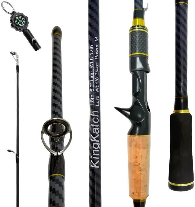 Main image of 24-Ton Carbon & Fiberglass Spinning/Casting Rod, Lightweight 2-Piece Sensitive Fishing Rod with Ceramic Guides & Split-Grip Handle for Bass, Trout, Pike