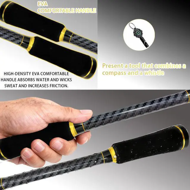 Alt view image 6 of 7 - 24-Ton Carbon & Fiberglass Spinning/Casting Rod, Lightweight 2-Piece Sensitive Fishing Rod with Ceramic Guides & Split-Grip Handle for Bass, Trout, Pike